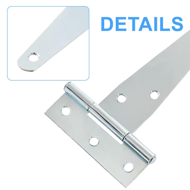 Murtenze 6Pack 4 Inch Silver T-Strap Shed Hinge,Barn Door Hinges Heavy Duty Gate Strap Hinge T Hinges for Barn Door, Shed or Wooden Fences - Image 4